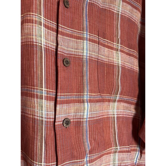 Tommy Bahama Men’s XLOrange Plaid 100% Linen Short Sleeve Button Shirt - Picture 4 of 13